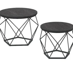 Pavil Småbord>Vasagle runda soffbord, uppsättning av två sidobord, modern stil, svart