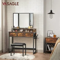 Pavil Sminkbord>Vasagle toalettbord, Sminkbord, rustik brun och svart