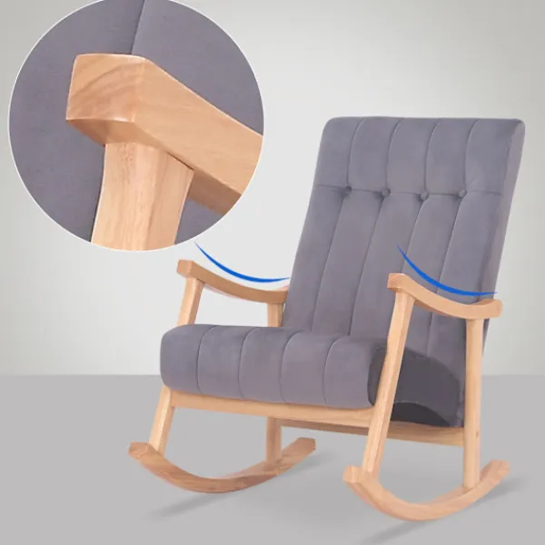 BellaFurn Fåtöljer>Velvet Rock Chair - Lounge Chair - Back Friendly Handrail, Robust Rubberwood | Färg: natur/grå