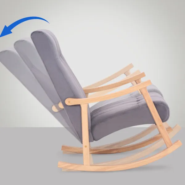 BellaFurn Fåtöljer>Velvet Rock Chair - Lounge Chair - Back Friendly Handrail, Robust Rubberwood | Färg: natur/grå