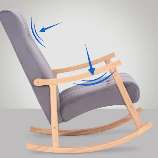 BellaFurn Fåtöljer>Velvet Rock Chair - Lounge Chair - Back Friendly Handrail, Robust Rubberwood | Färg: natur/grå