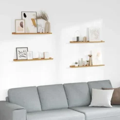 vidaXL Hyllor>Vägg hylla med hylla 4 pcs Beige 80 x 9 x 3 cm Konstruerat trä