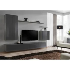 AC-DÉCO Tv-Bänkar>Väggenhet - Switch XX - 1 LED-display - 1 TV-bänk - 1 vägghylla -