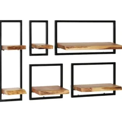 vidaXL Hyllor>Vägghylla 5 delar massivt akaciaträ och stål