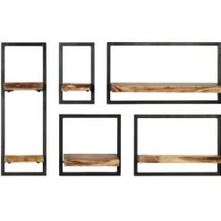 vidaXL Hyllor>Vägghylla 5 delar massivt akaciaträ och stål