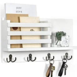 Hyllor>Väggmonterad nyckelhållare med hylla och stora krokar