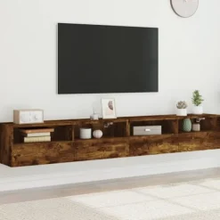 vidaXL Tv-Bänkar>Väggmonterad tv-bänk 2 st rökfärgad ek 100x30x30 cm