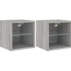 vidaXL Tv-Bänkar>Väggmonterad tv-bänk LED 2 st grå sonoma 30x28,5x30 cm