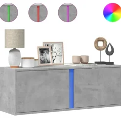 vidaXL Tv-Bänkar>Väggmonterad tv-bänk LED betonggrå 100x31x35 cm