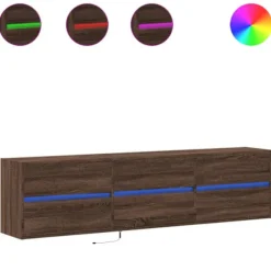 vidaXL Tv-Bänkar>Väggmonterad tv-bänk LEDs brun ek 180x31x45 cm