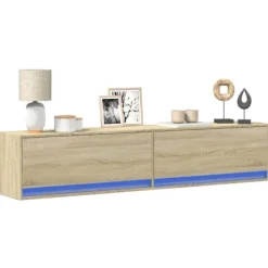 vidaXL Tv-Bänkar>Väggmonterad tv-bänk LEDs sonoma-ek 180x31x38 cm