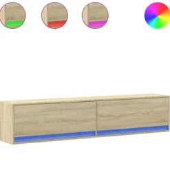 vidaXL Tv-Bänkar>Väggmonterad tv-bänk LEDs sonoma-ek 180x31x38 cm
