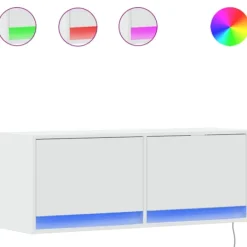 vidaXL Tv-Bänkar>Väggmonterad tv-bänk LEDs vit 100x31x35 cm