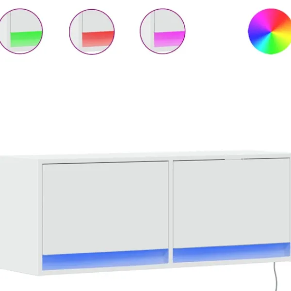 vidaXL Tv-Bänkar>Väggmonterad tv-bänk LEDs vit 100x31x35 cm