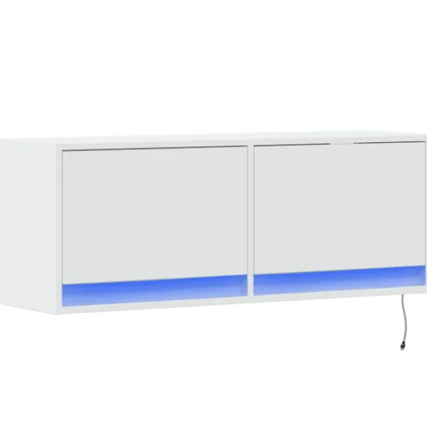 vidaXL Tv-Bänkar>Väggmonterad tv-bänk LEDs vit 100x31x35 cm