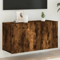 vidaXL Tv-Bänkar>Väggmonterad tv-bänk rökfärgad ek 80x30x41 cm