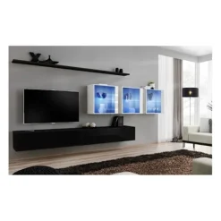 Tv-Bänkar>Väggmonterad TV-möbel - Switch XVII - 340 cm x 150 cm x 40 cm - Svart och vit