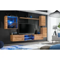 AC-DÉCO Tv-Bänkar>Väggmonterad TV-möbel Switch XXIII - L 250 x P 40 x H 140 cm - Brun