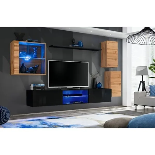 AC-DÉCO Tv-Bänkar>Väggmonterad TV-möbel Switch XXIII - L 250 x P 40 x H 140 cm - Svart och brun