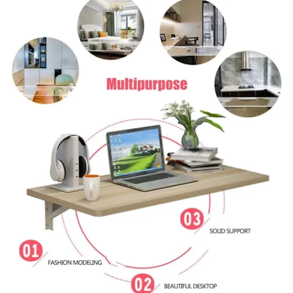 DMstore Småbord>Väggmonterat Fällbart Bord Höstlövsbord, Trä Fällbart Bord, Vägg (Vit)