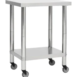 vidaXL Köksö>Arbetsbord med hjul 80x30x85 cm rostfritt stål