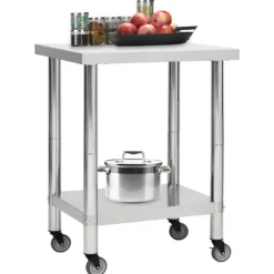 vidaXL Köksö>Arbetsbord med hjul 80x30x85 cm rostfritt stål