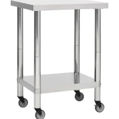 vidaXL Köksö>Arbetsbord med hjul 60x45x85 cm rostfritt stål
