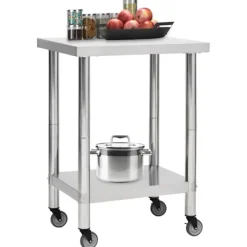 vidaXL Köksö>Arbetsbord med hjul 60x45x85 cm rostfritt stål