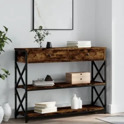 vidaXL Småbord>Avlastningsbord rökfärgad ek 100x28x75 cm konstruerat trä