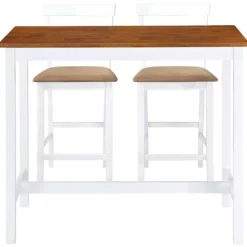 vidaXL Matgrupper>Barbord och stolar set 3 delar massivt trä brun och vit