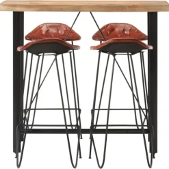 vidaXL Matgrupper>Bargrupp massivt trä och äkta läder