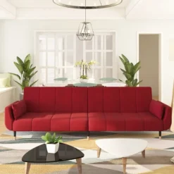 vidaXL Soffor>Bäddsoffa 2-sits med två kuddar vin sammet