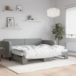 vidaXL Soffor>Dagbädd med extrabädd och madrasser ljus 90x190 cm tyg