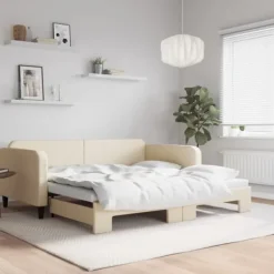 vidaXL Soffor>Dagbädd utdragbar gräddvit 100x200 cm tyg Kräm
