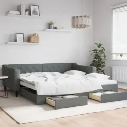 vidaXL Soffor>Dagbädd utdragbar med lådor mörk 100x200 cm tyg