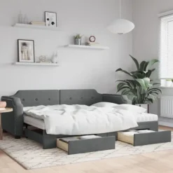 vidaXL Soffor>Dagbädd utdragbar med lådor mörk 90x200 cm tyg