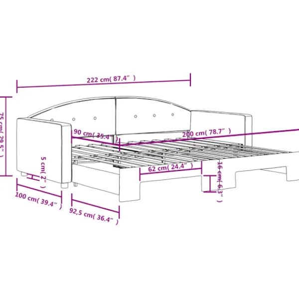 vidaXL Soffor>Dagbädd utdragbar mörk 90x200 cm sammet