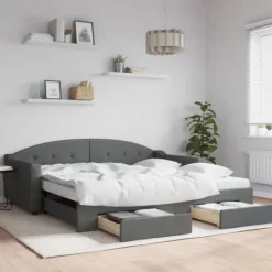 vidaXL Soffor>Dagbädd utdragbar med lådor mörk 100x200 cm tyg