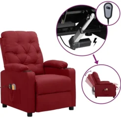 vidaXL Fåtöljer>Elektrisk massagefåtölj vin tyg