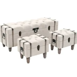 vidaXL Kistor & Koffertar>Förvaringsbänk set 3 delar massivt trä och stål 112x37x45 cm