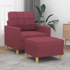 vidaXL Fåtöljer>Fåtölj med fotpall vin 60 cm tyg