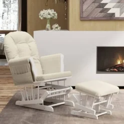 vidaXL Fåtöljer>Gungstol med fotpall gräddvit tyg