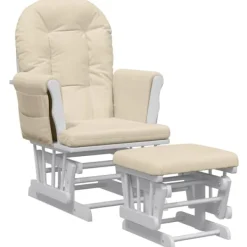vidaXL Fåtöljer>Gungstol med fotpall gräddvit tyg