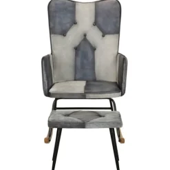 vidaXL Fåtöljer>Gungstol med fotpall äkta läder och kanvas