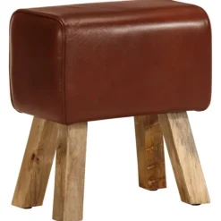 vidaXL Pallar>Gymbänk 38 cm äkta skinn och massivt mangoträ