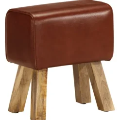 vidaXL Pallar>Gymbänk 38 cm äkta skinn och massivt mangoträ