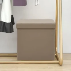 vidaXL Pallar>Hopfällbar förvaringspall cappuccino PVC