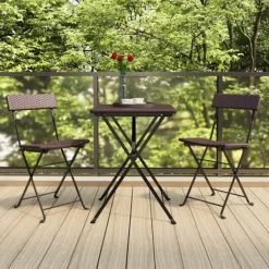 vidaXL Balkongmöbler>Hopfällbart caféset 3 delar konstrotting