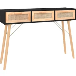 vidaXL Småbord>Konsolbord 105x30x75 cm massiv furu och naturlig rotting