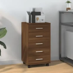 vidaXL Byråer>Lådskåp med hjul ek konstruerat trä